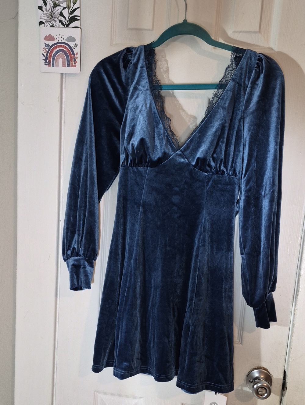 Cider Navy Velvet Long-Sleeve V-Neck Mini Dress